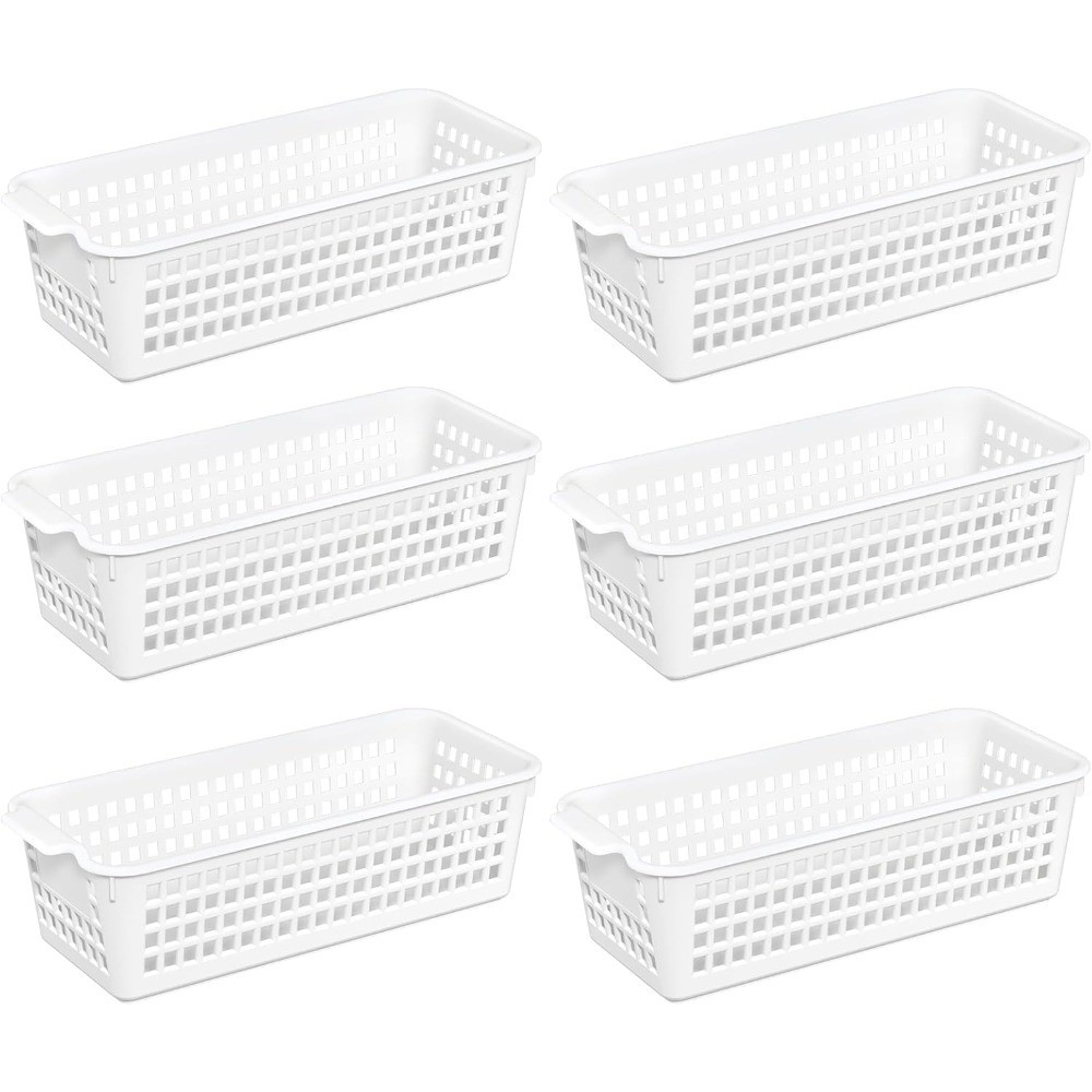 Small Plastic Storage Baskets 6-Pack Organizer Trays in White