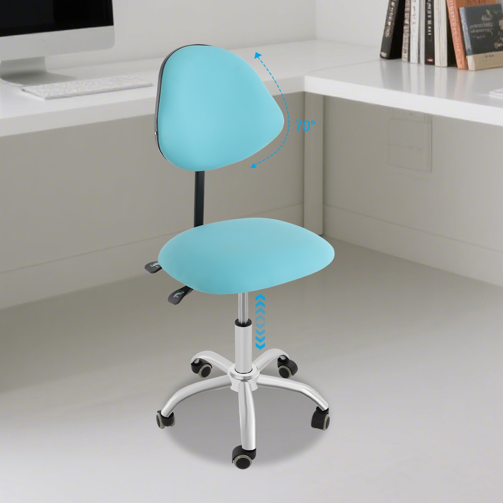 Adjustable Swivel Chair Ergonomic Rolling Saddle Stool w/ Backrest for Office