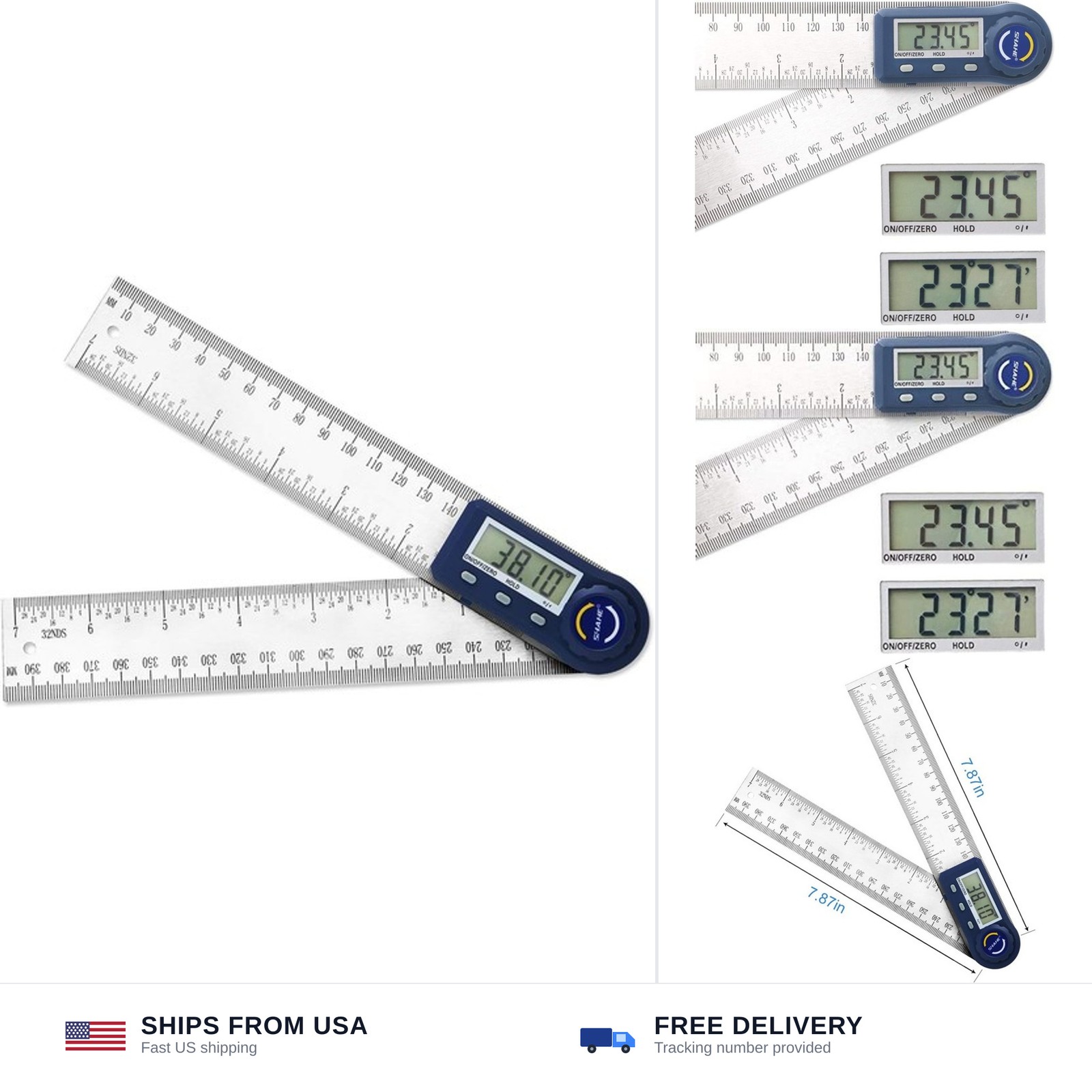 Digital Angle Finder,2 in 1 Digital Protractor, 7 inch / 200mm Stainless Stee...