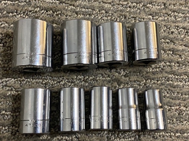Vintage Set of 9 Craftsman 1/2" Dr 12 Pt Sockets 1/2" thru 1-1/16"-VV- Series