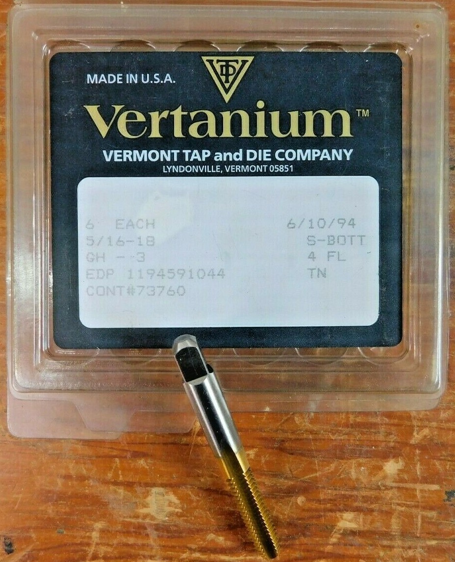 New Vermont Vertanium 5/16-18 HS S-Bott G H3 F1094 Qty6 1194591044 Tap