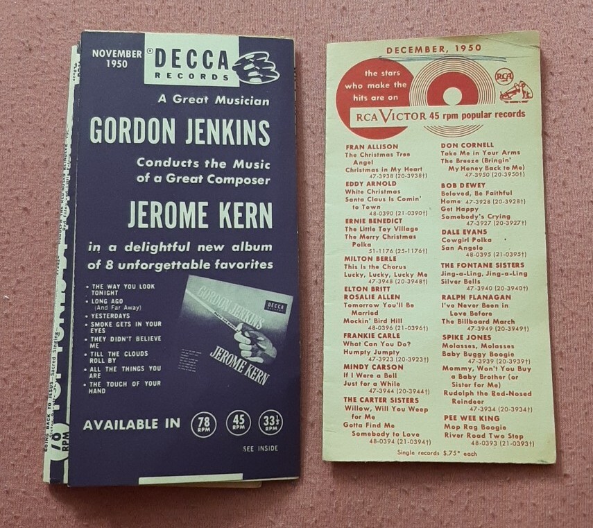 LOT of 2 1950s Records Catalog RCA Victor December, 1950 Decca November, 1950