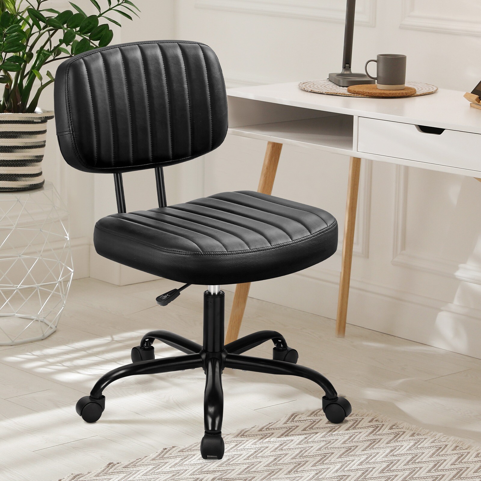 Low Back Armless Home/Office Chair Comfy PU Leather Swivel Task Chair w/ Wheels
