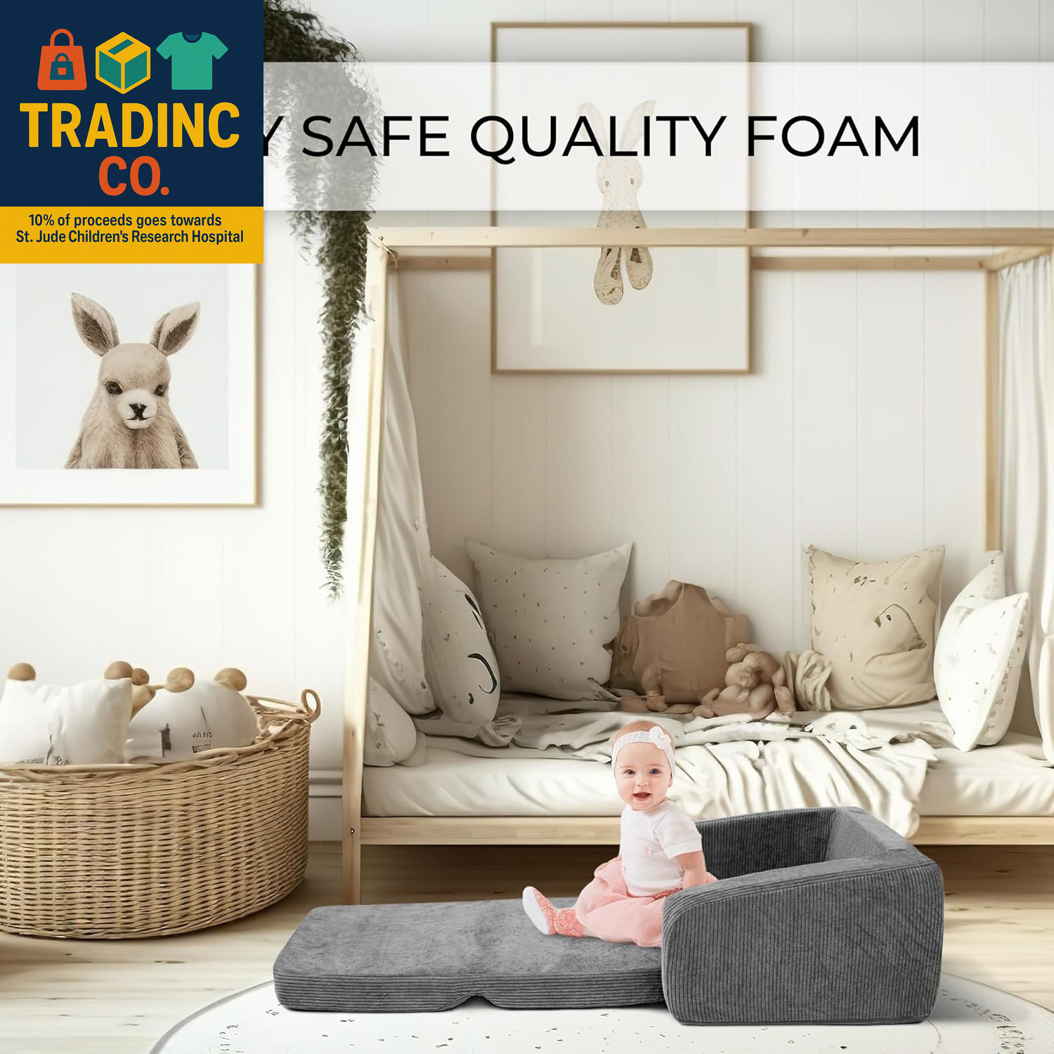Comfy Kids Chair for Toddler - Stylish 2 in 1 Lounger Made of Memory Foam Easily