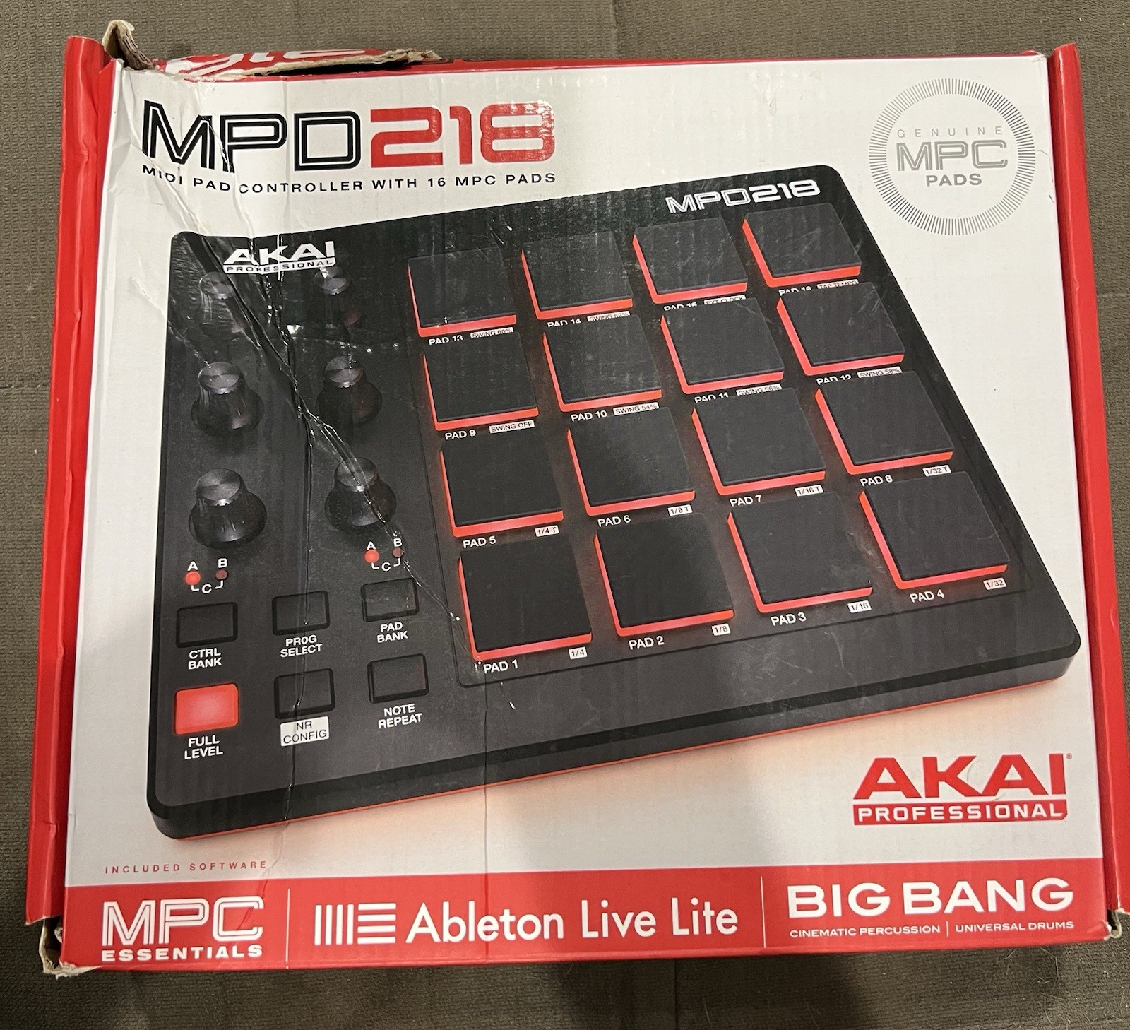 Akai Professional MPD218 MIDI Pad Controller w/ 16 MPC Pads – Open Box, W/Cable