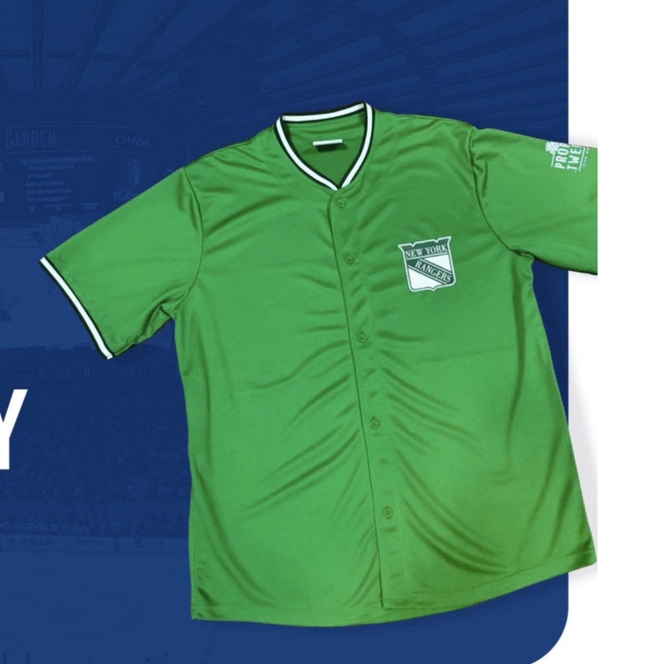 2026 New York Rangers St. Patrick’s Day Baseball Jersey Lucky Green MSG SGA NY