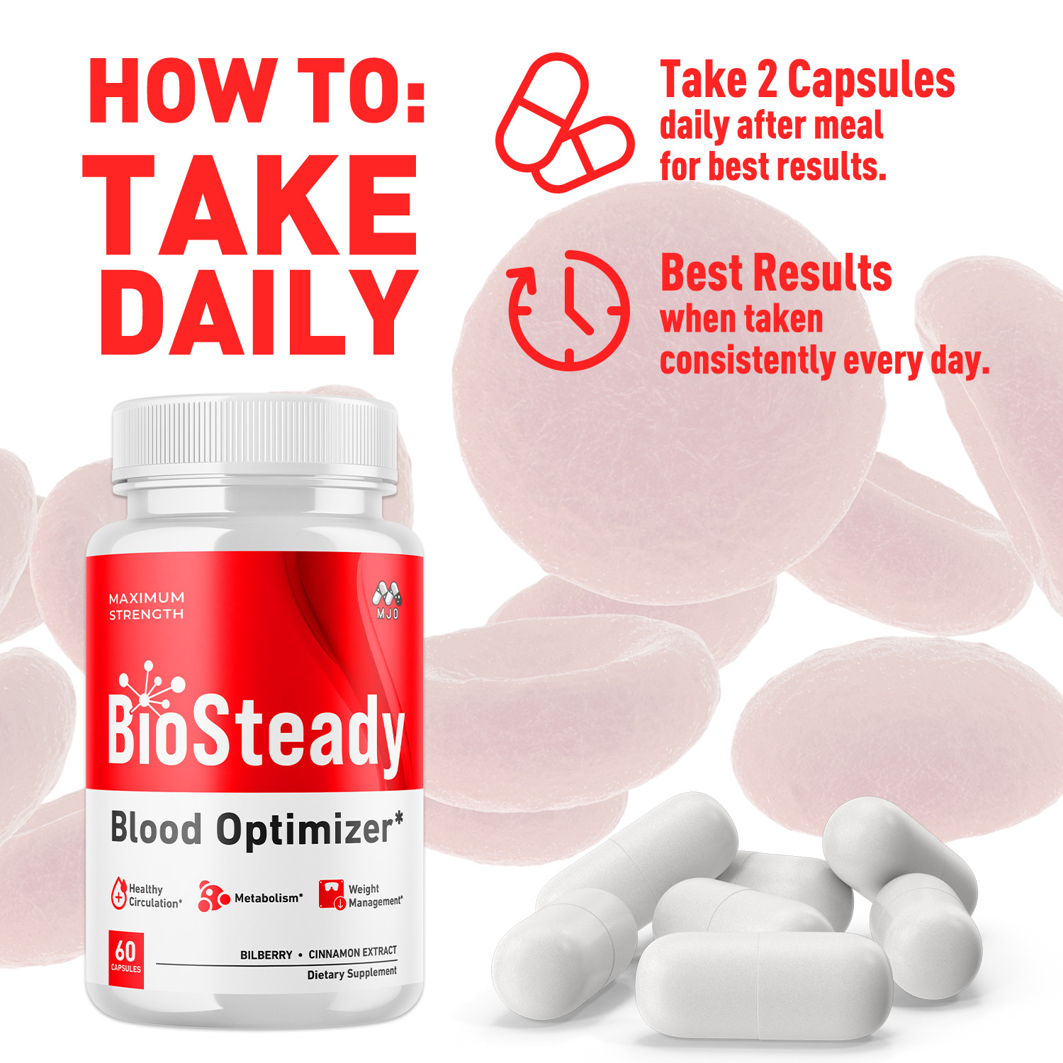 (1 Pack) Biosteady Advanced Support Blood Supplement Bio Steady 60 Capsules