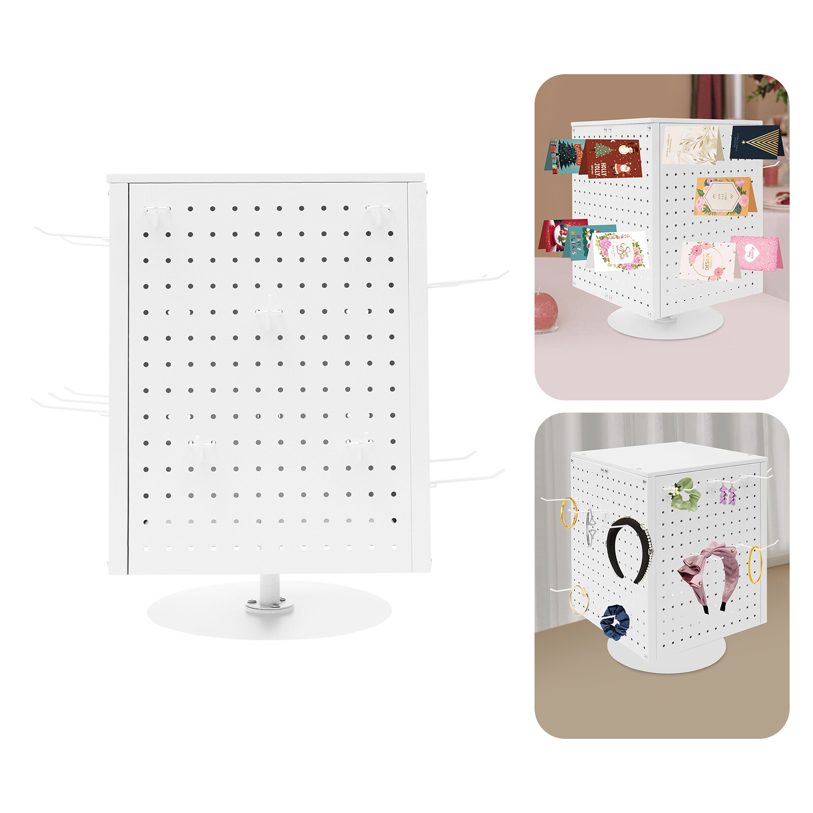 Pegboard Rotating Display Stand, 4 Sided Spinning Peg Board Display, w/ 20 hooks