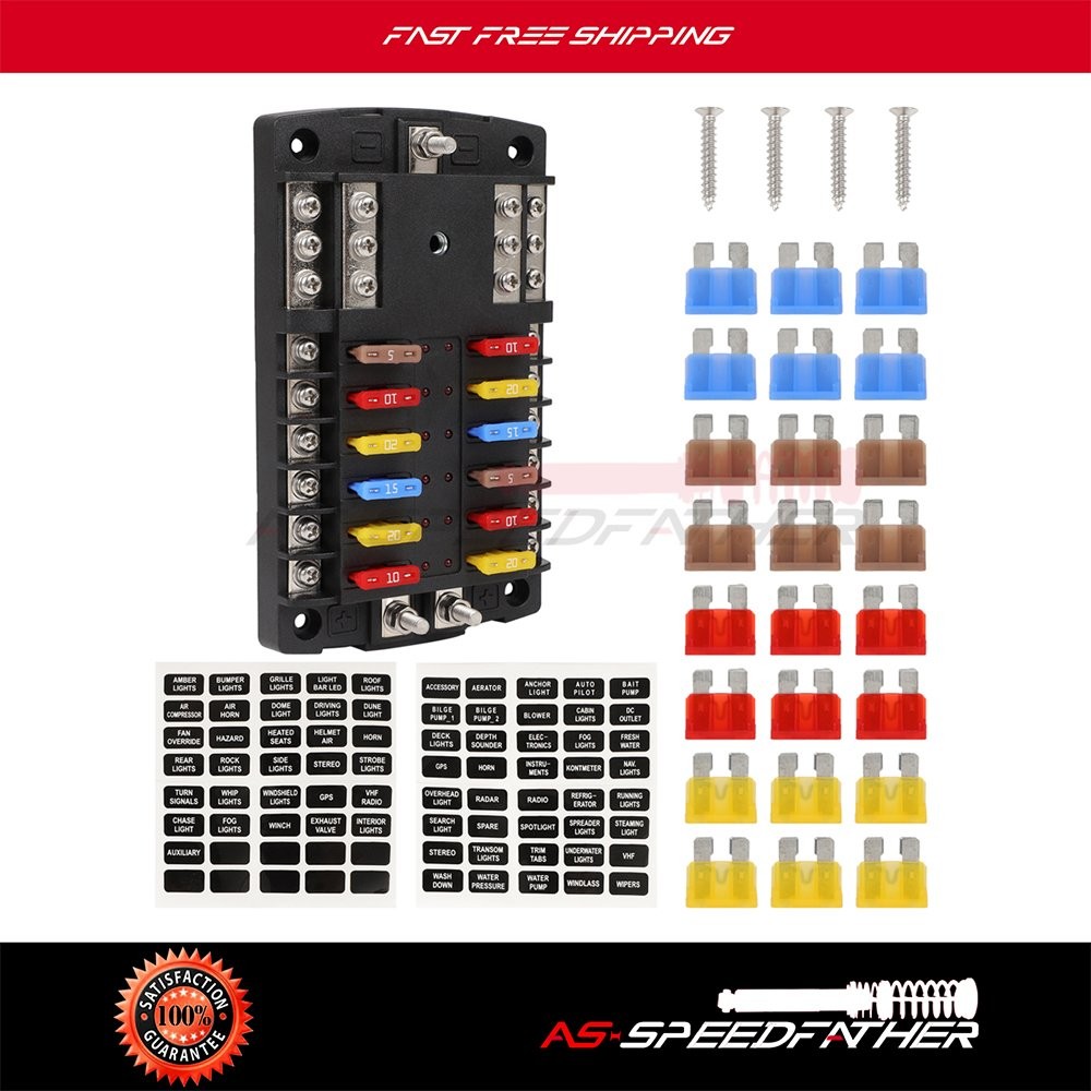 12 Way Fuse Box Block Holder With 24 Blade Fuses For All Vehicle Waterproof Kit