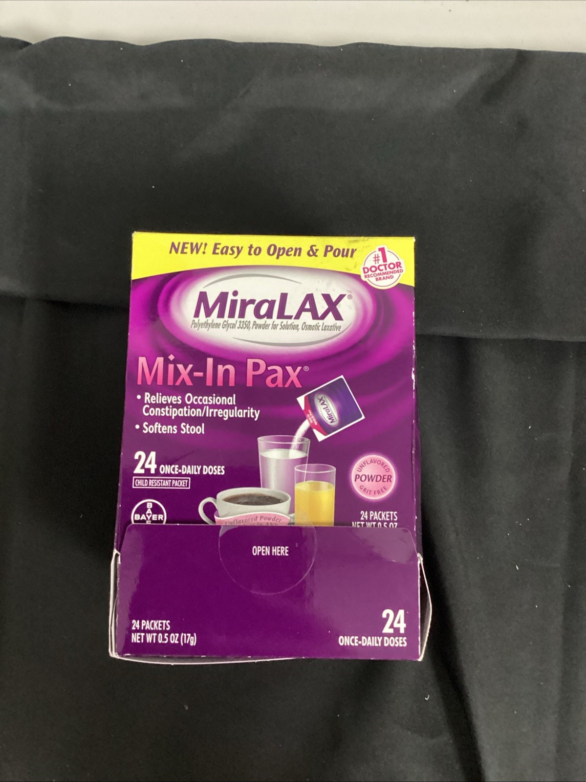 New MiraLAX Mix In 24 Packs Powder Laxative Stool Softener Constipation