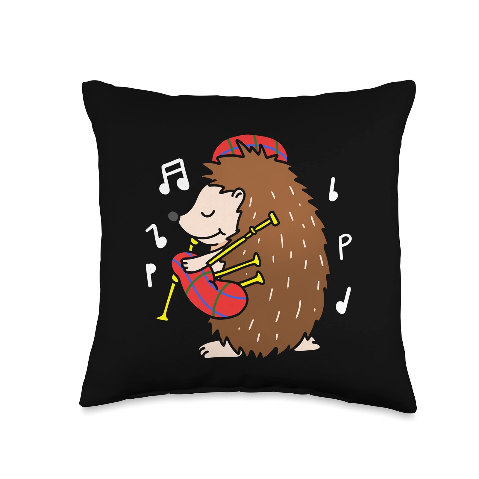 Hedgehog Playing Bagpiper Throw Pillow 16x16 Multicolor