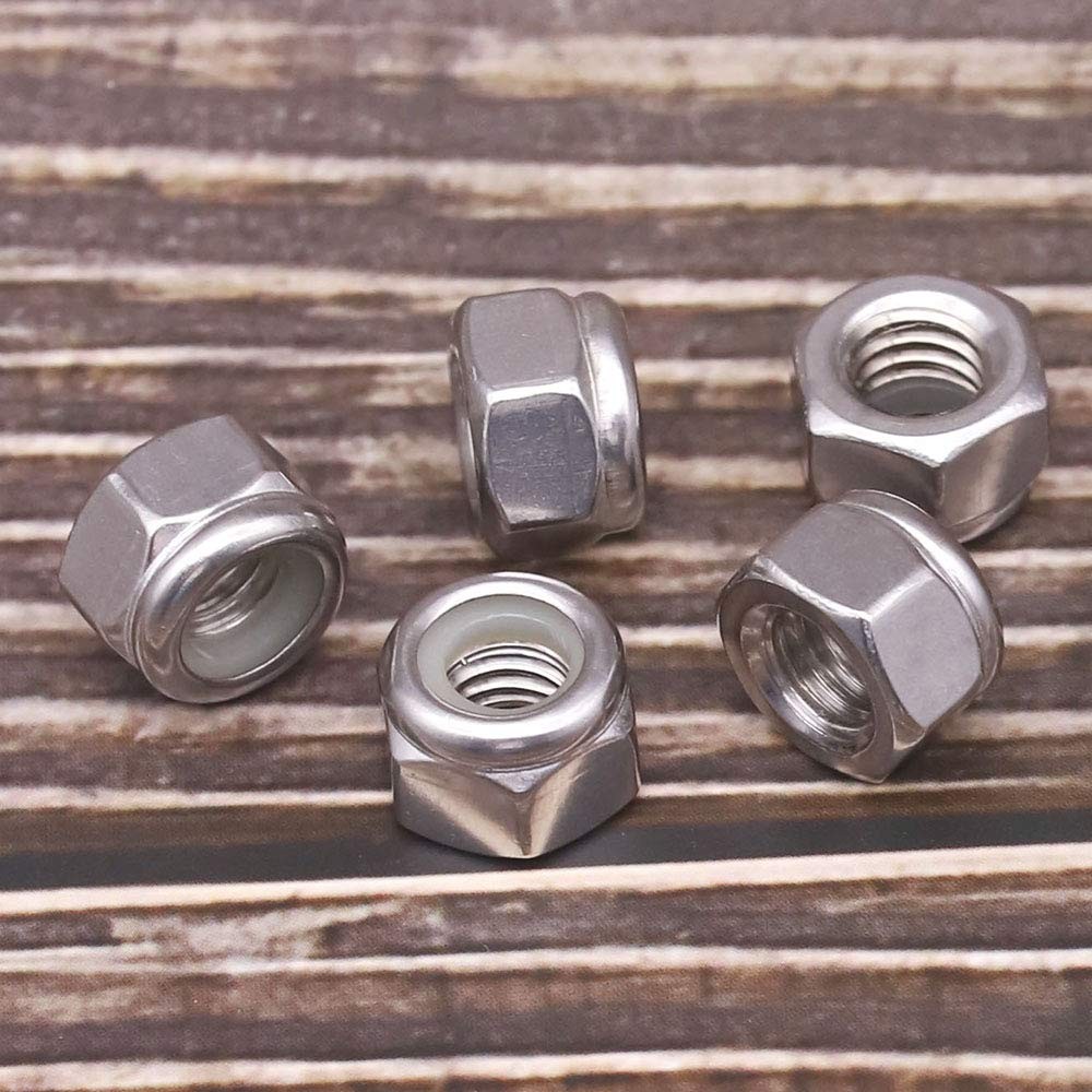 #8-32 Nylon Lock Nuts, 304 Stainless Steel (18-8) Hex Insert #8-32, Silver