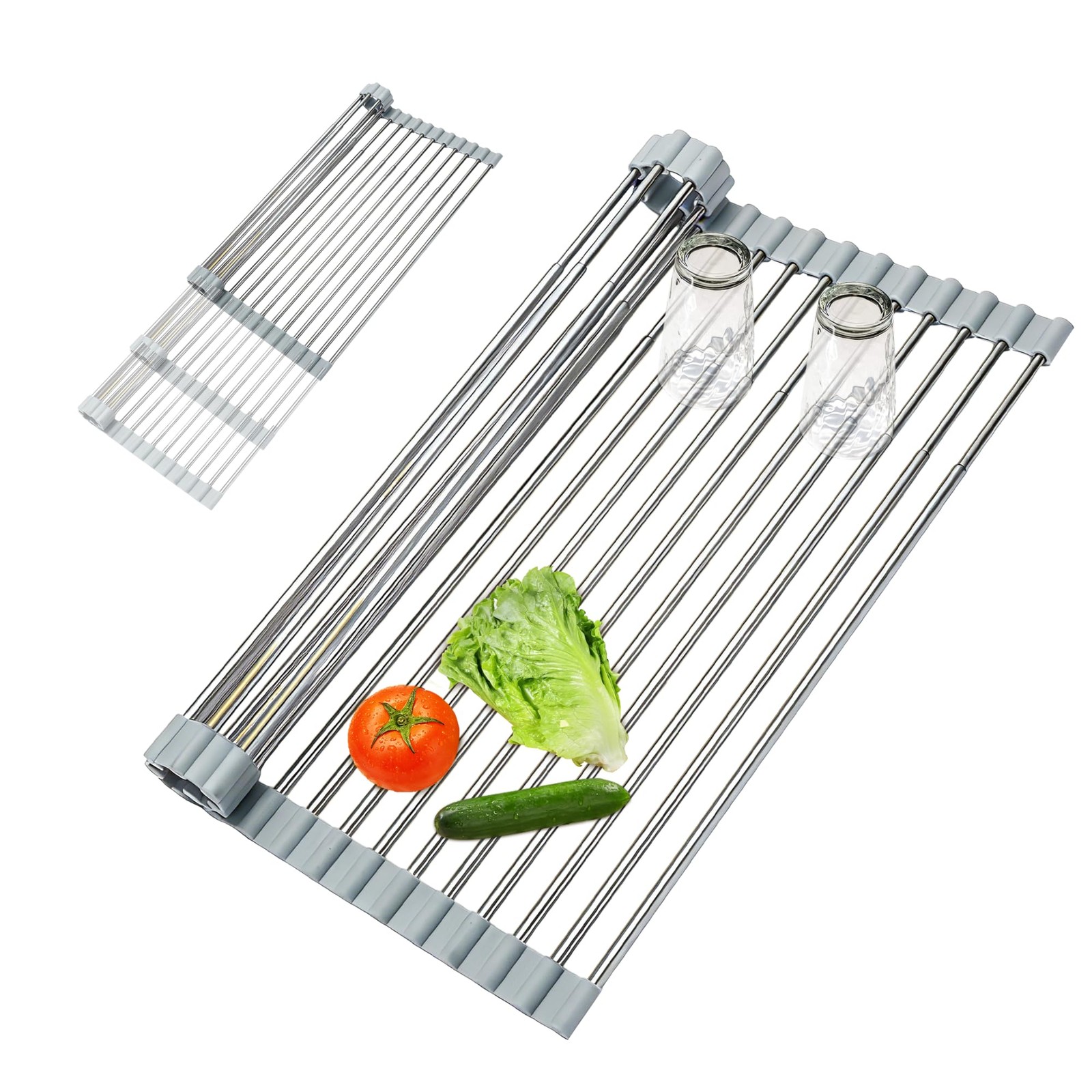 HAYAWEY Expandable RollUP Dish Drying RackLarge 304 Stainless Steel Dish Drai...