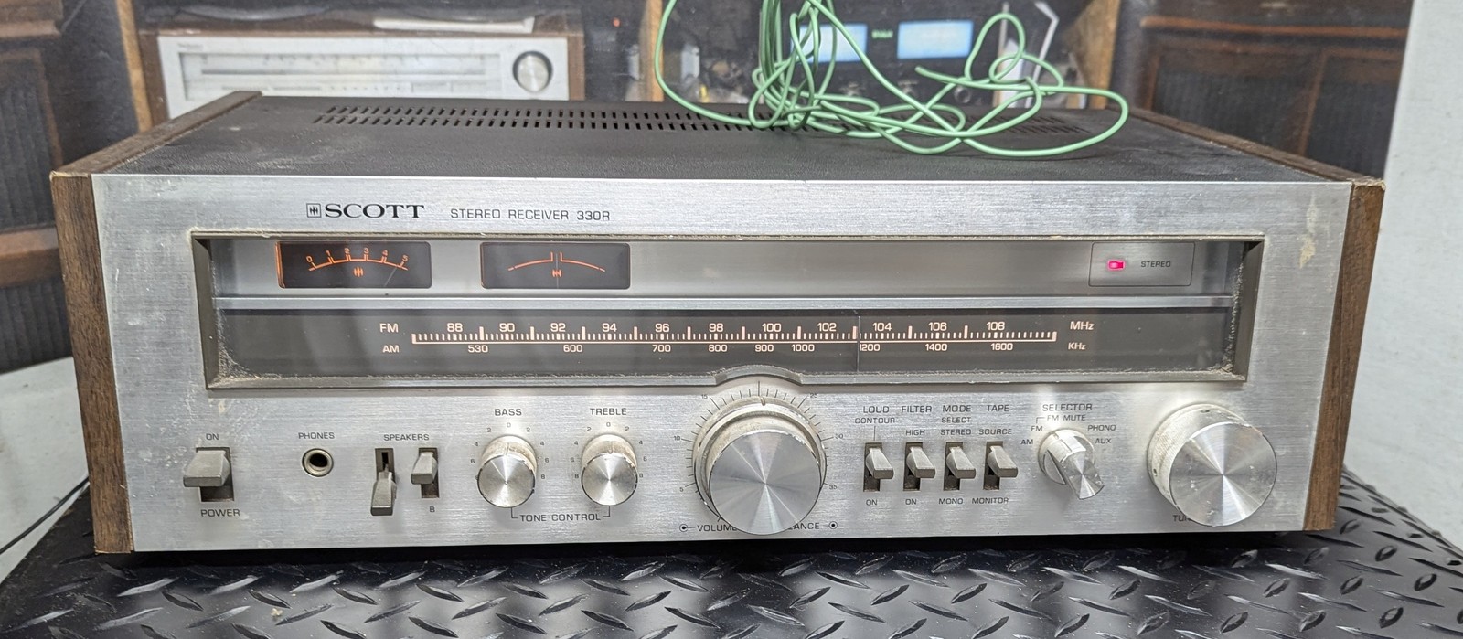 Scott stereo receiver 330R. Classic silver face model with wood sides