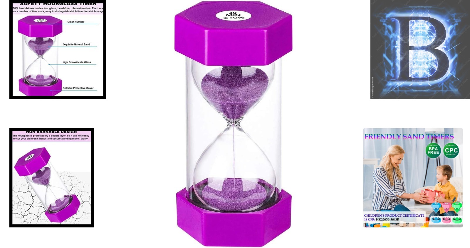 Safe and Stylish Purple Sand Timer - 30 Minute Classroom & Kitchen Essential