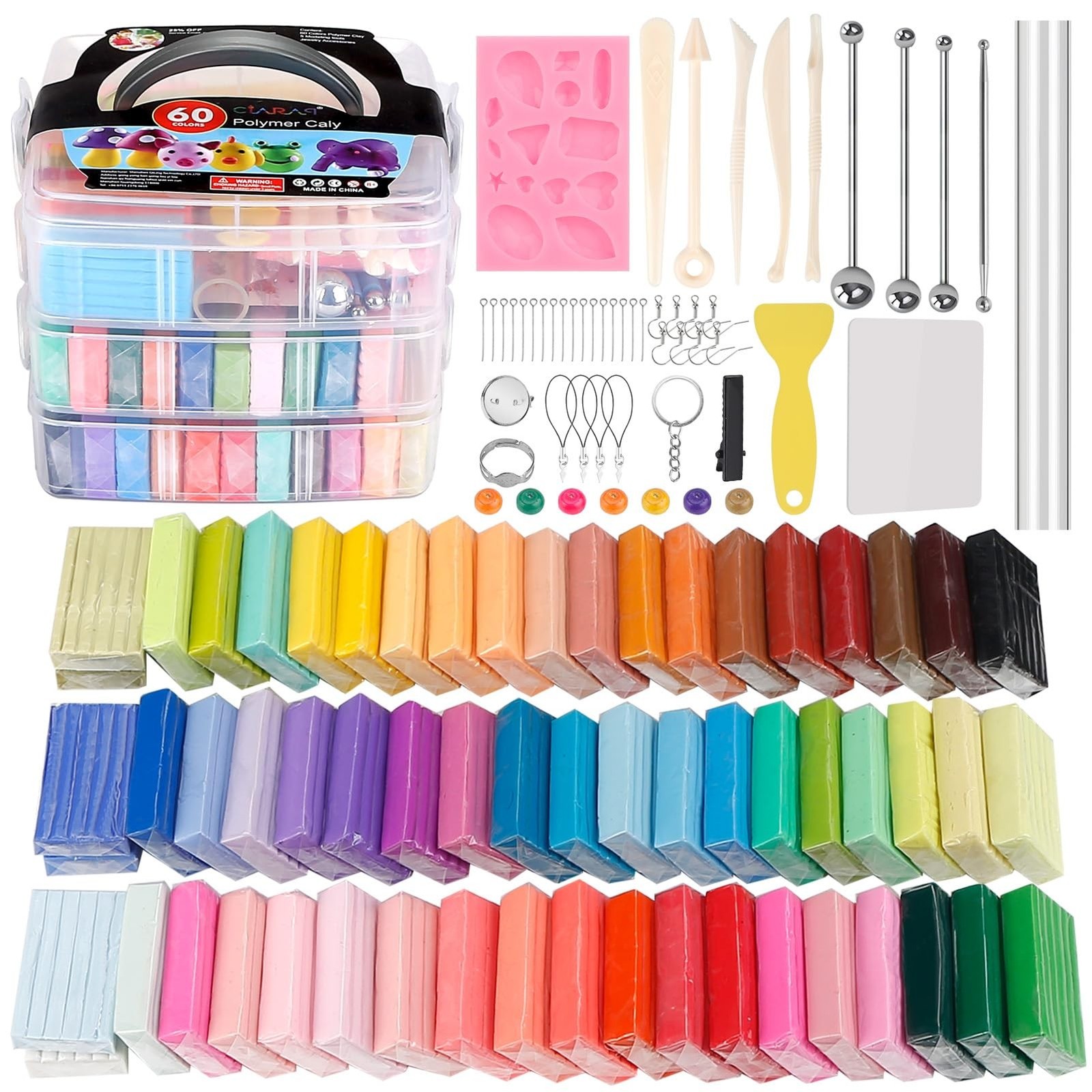 CiaraQ Polymer Clay 60 Colors Starter Kit - Oven Bake Modeling Clay for Kids ...