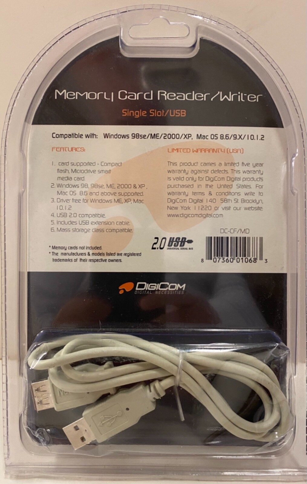 DigiCom (DC-CF/MD) Memory Card Reader/Writer. Single Slot/USB