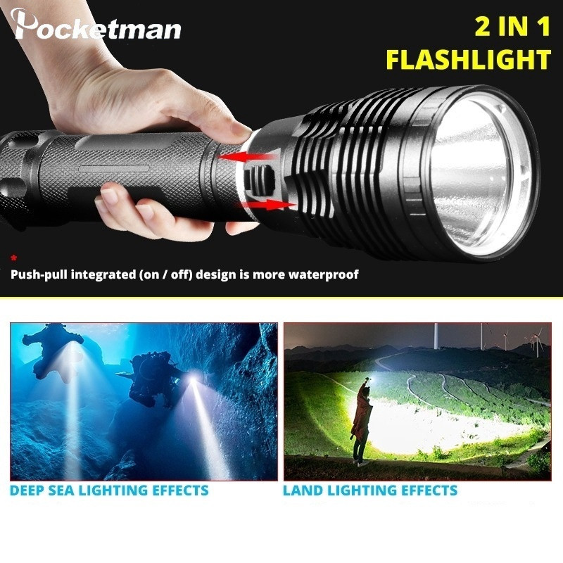 300000LM LED Diving Flashlight Waterproof Hand Rope Professional Diving Light