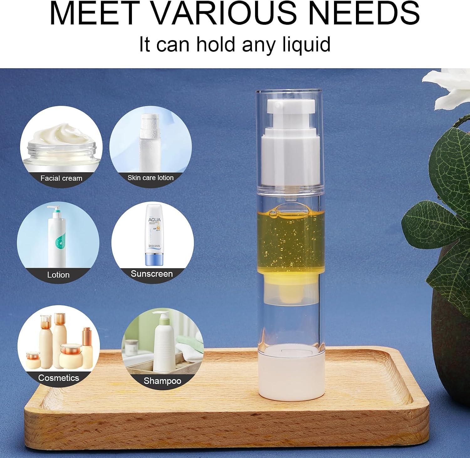 Airless Pump Bottles 3 Pack 1.7oz Empty Moisturizer Pump Dispenser | Clear Airle
