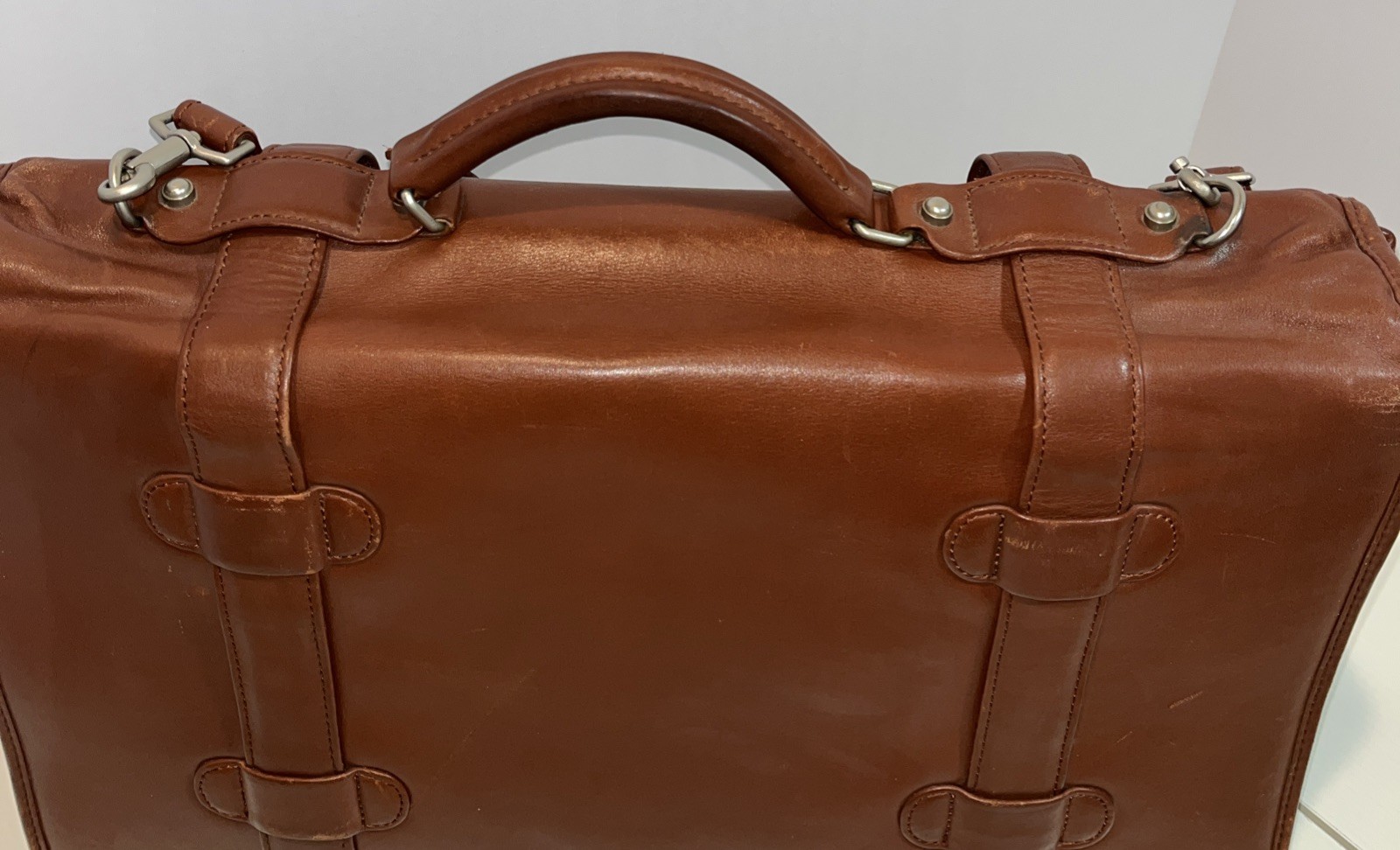 De Bon Brown Leather Computer Case or Brief Case with Shoulder Strap READ