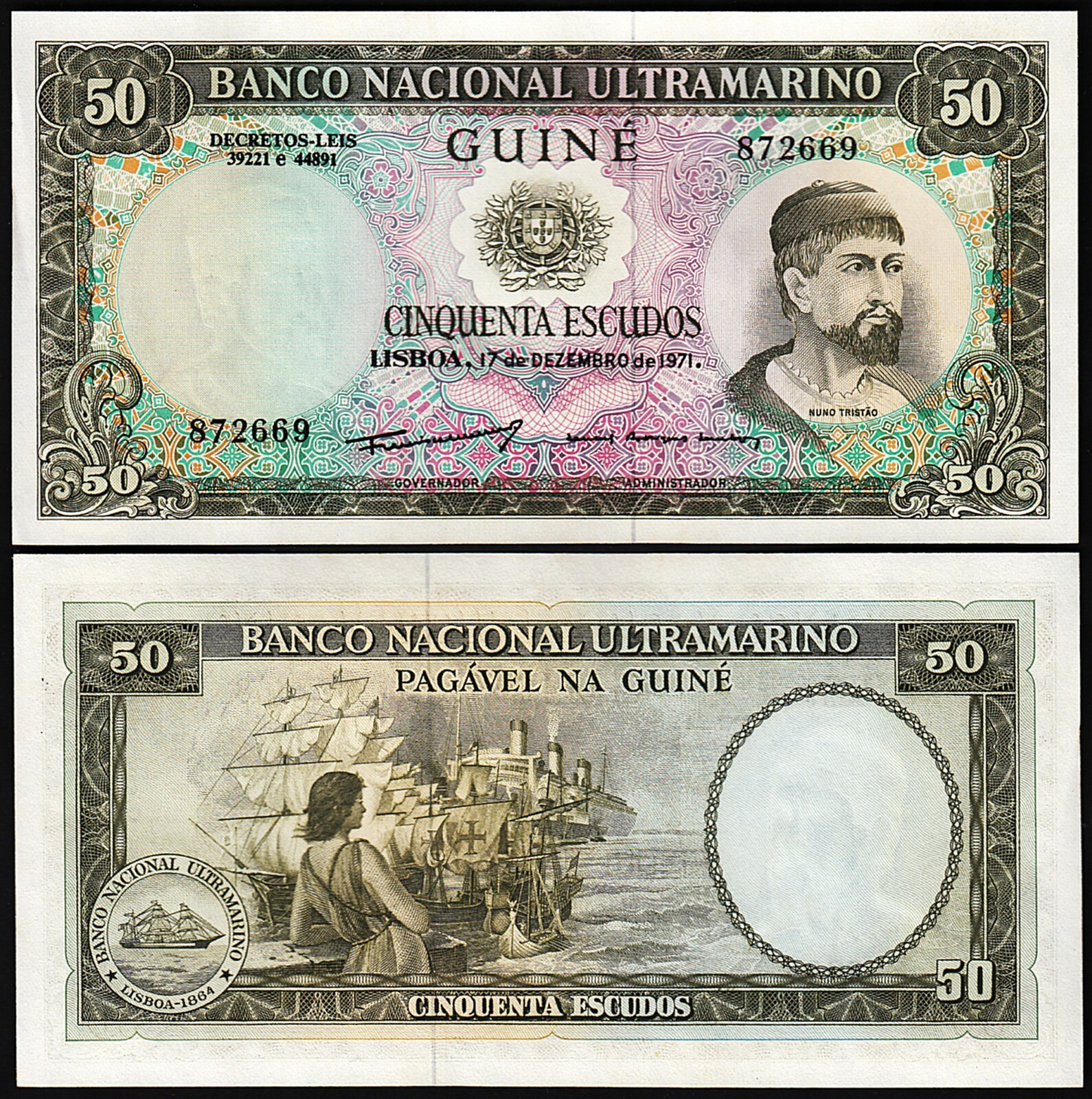 Portuguese Guinea 50 Escudos 1971, UNC, P-44a