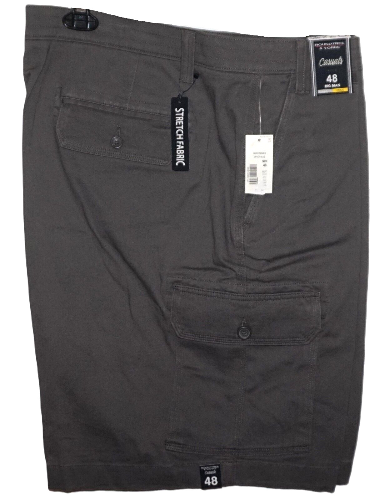 Roundtree Yorke Cargo Shorts Gray BIG 48 Classic Fit Stretch Flat Front NWT