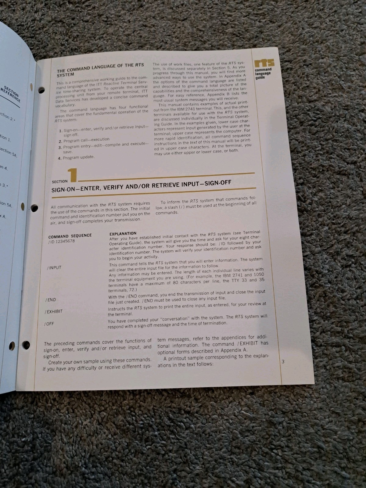 1968 ITT Data Services RTS Command Language Guide Manual
