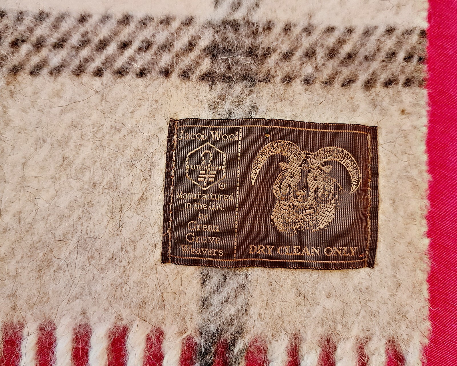 SCARF VINTAGE AUTHENTIC JACOB WOOL PLAID WHITE GRAY WOOL LONG MENS FRINGE
