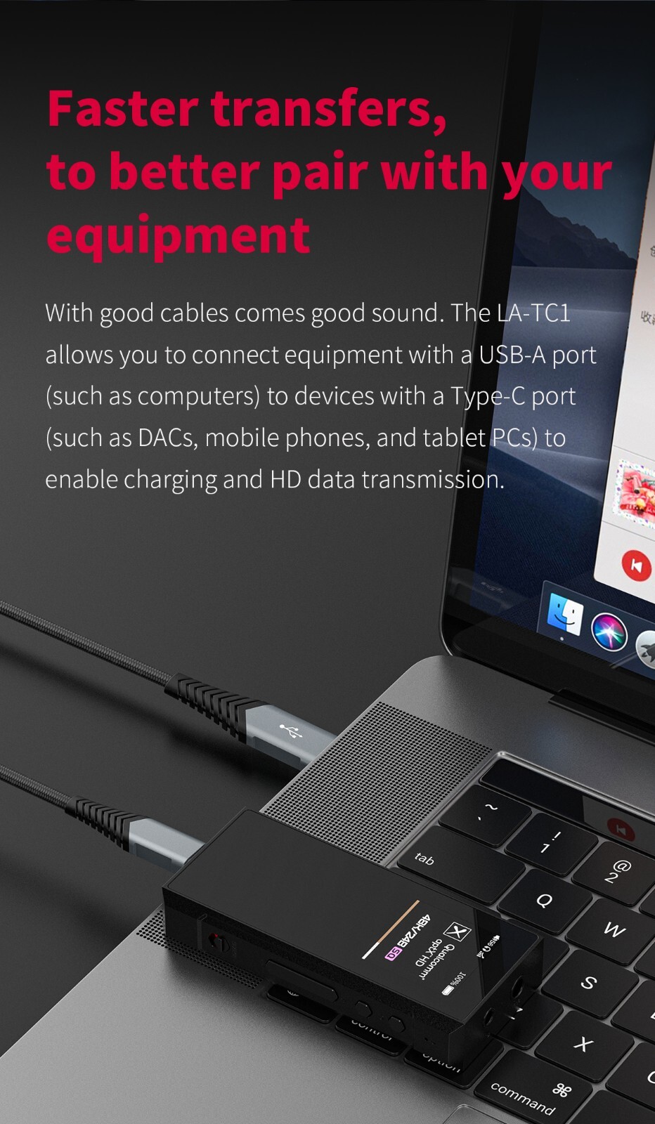 FiiO Gold-Plated LA-TC1 USB-A to USB-C Charging/Data Cable For DAC/AMP, PC