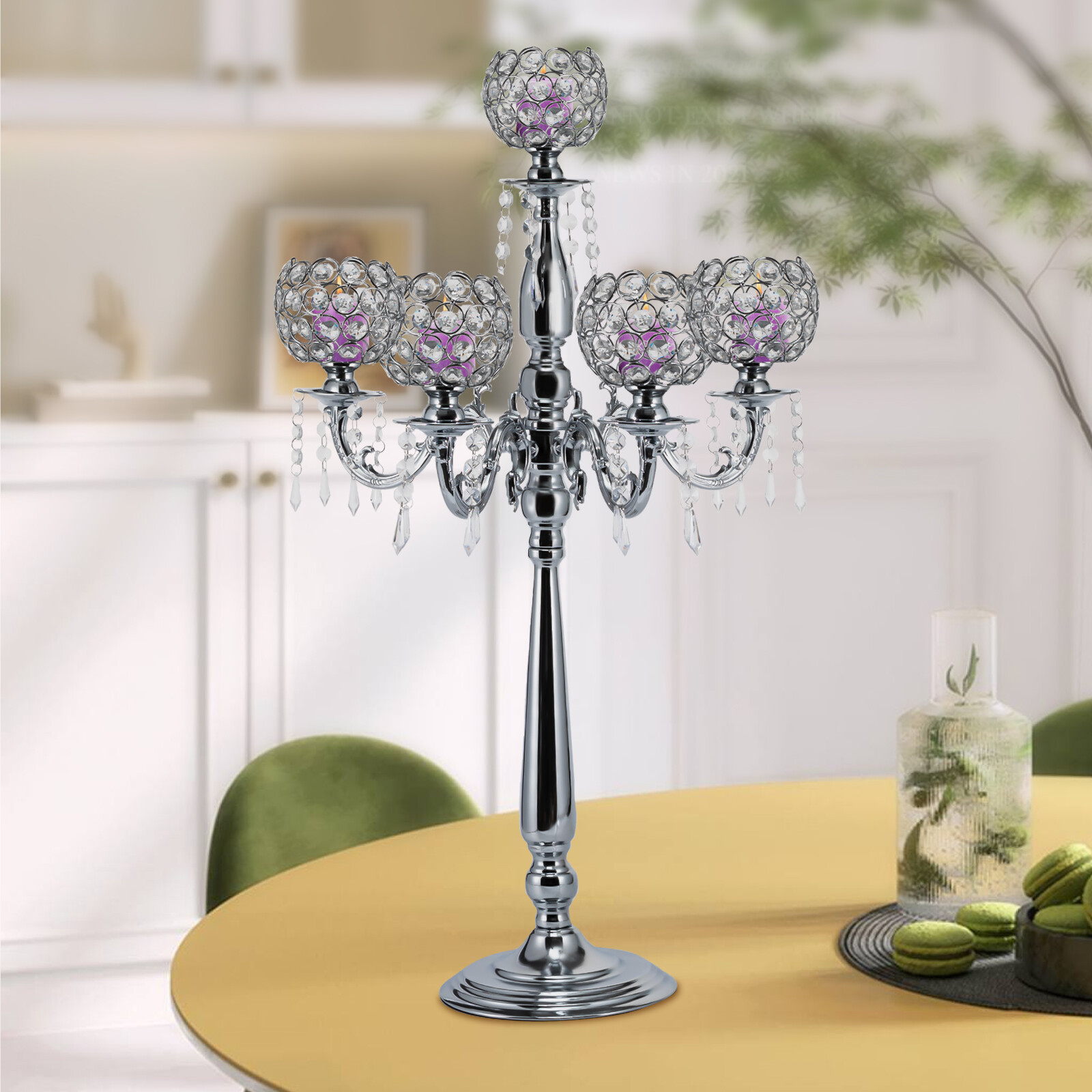 Silver Candelabra 5 Arms Silver Crystal Tall Candle Holders 75cm/ 29.5in