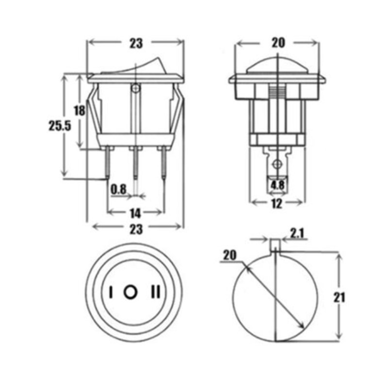 Useful Round Rocker Switch 12-250V Accessories Black Polyamide
