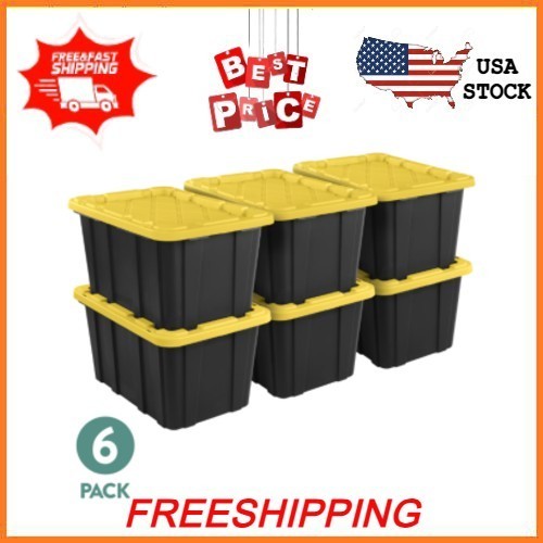 NEW 6 Pack Sterilite Large Storage Bin 27Ga Durable Plastic Storage Tote SnapOn