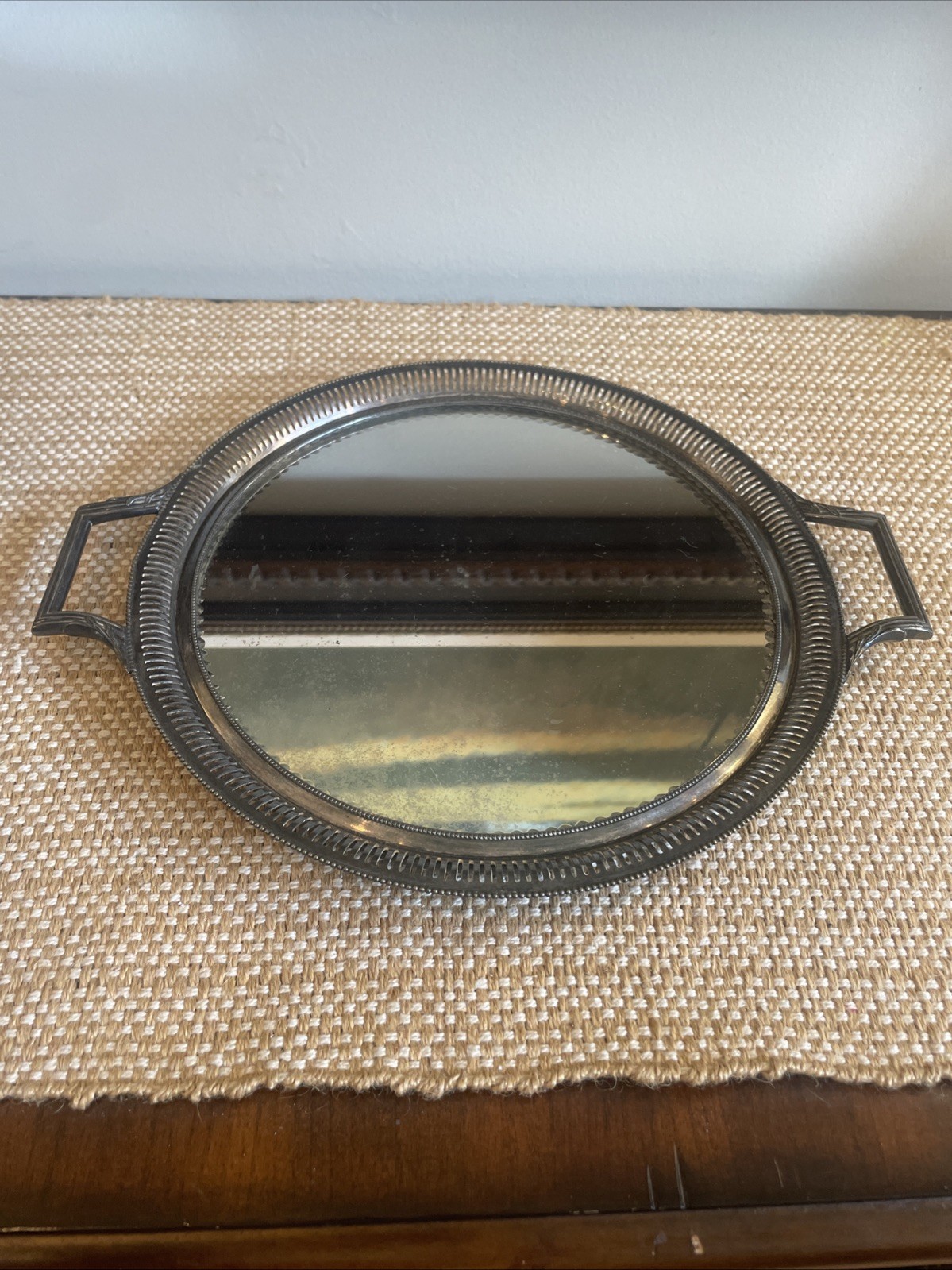 Antique Pairpoint Mfg Co Quad Plate Beveled Mirror Serving Perfume Tray Handles
