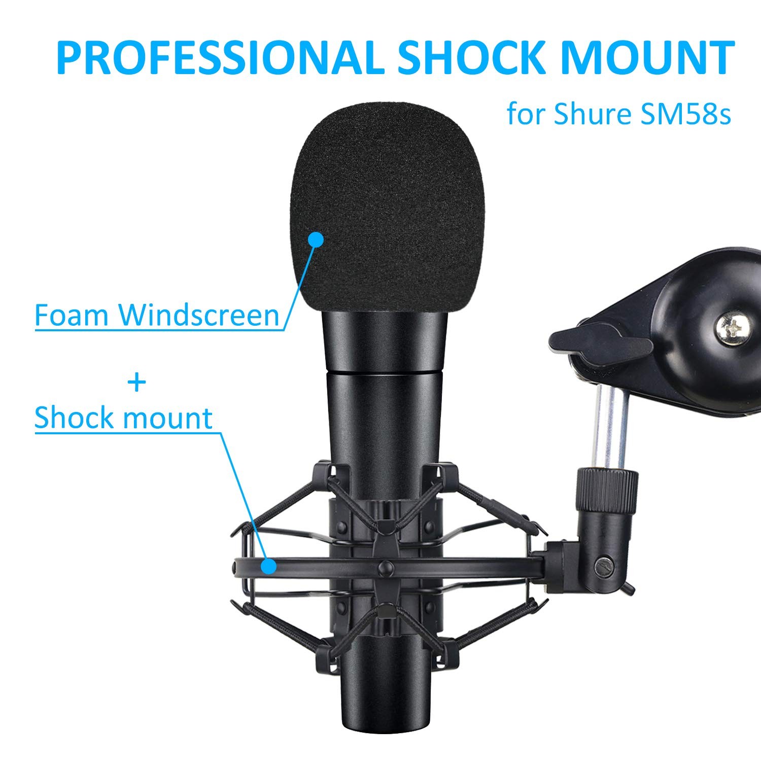 SM58S Microphone Shock Mount Holder with Foam Windscreen for Absorbe Vibratio...