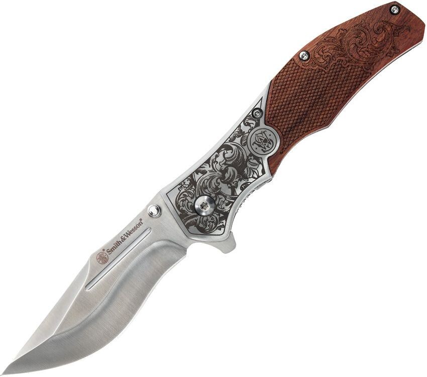 Smith & Wesson Unwavered Assisted Open Pocket Knife Fancy Folder 1193150 Wood