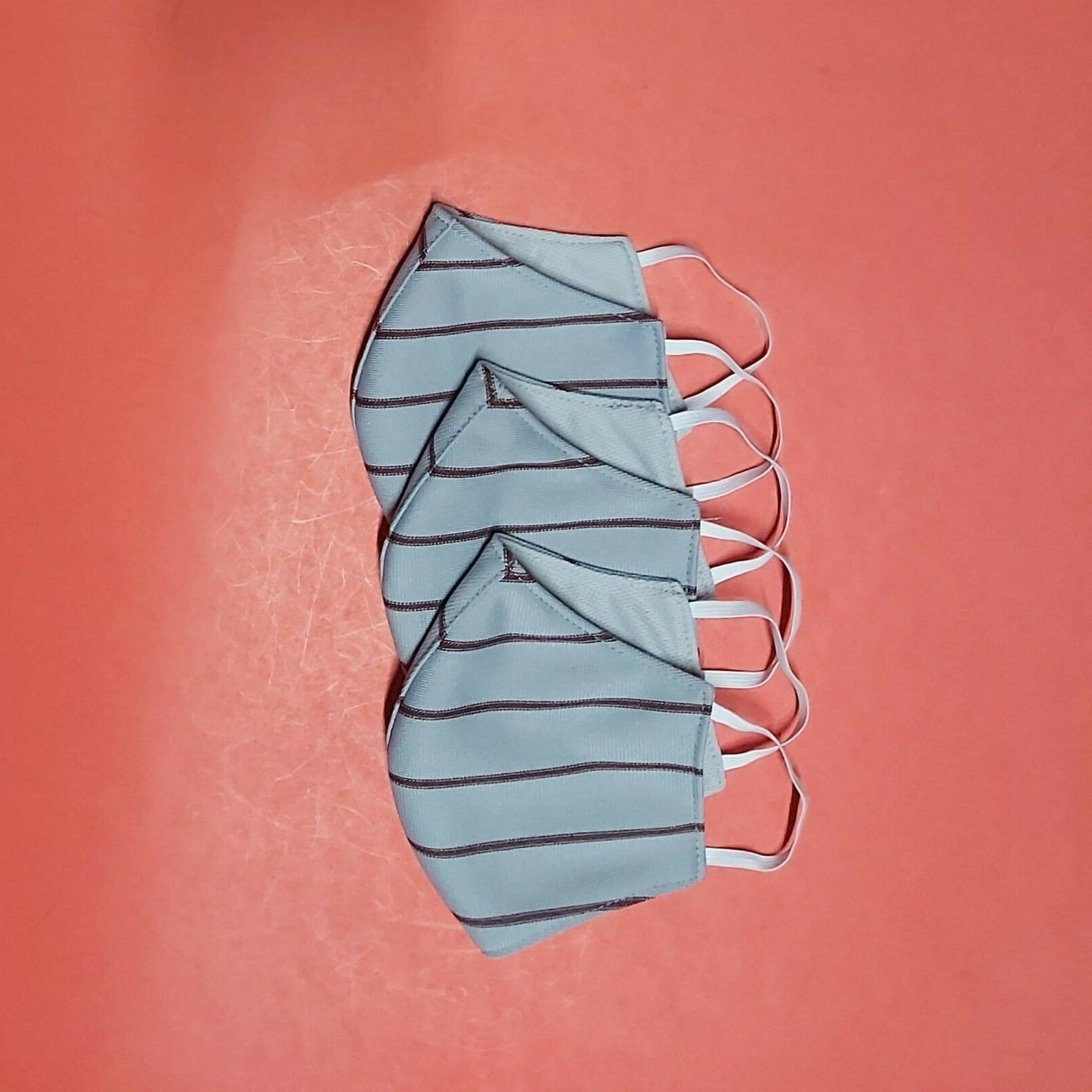 Pack of 3 reusable washable face mask with 2 sides gray-red stripes & gray.