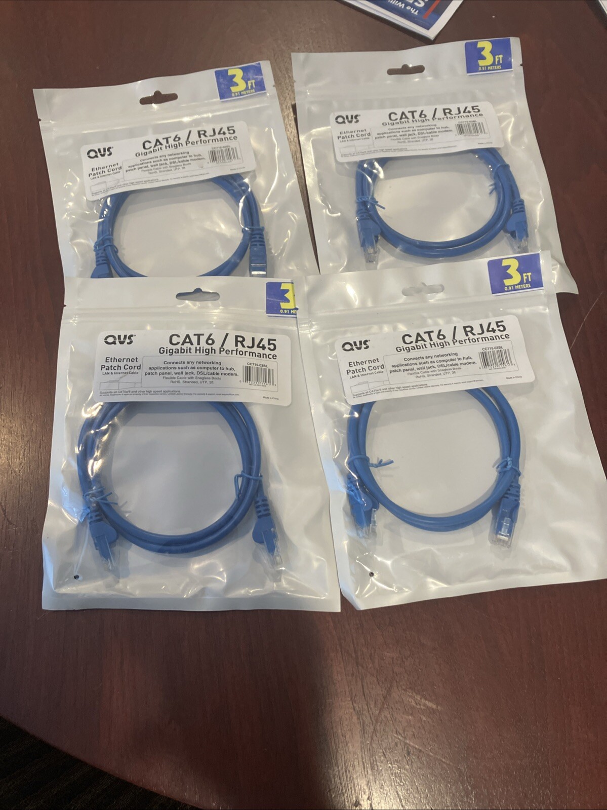 Lot Of 4, CAT6/RJ45 GIGABIT HIGH PERFORMANCE PATCH CORD 3FT