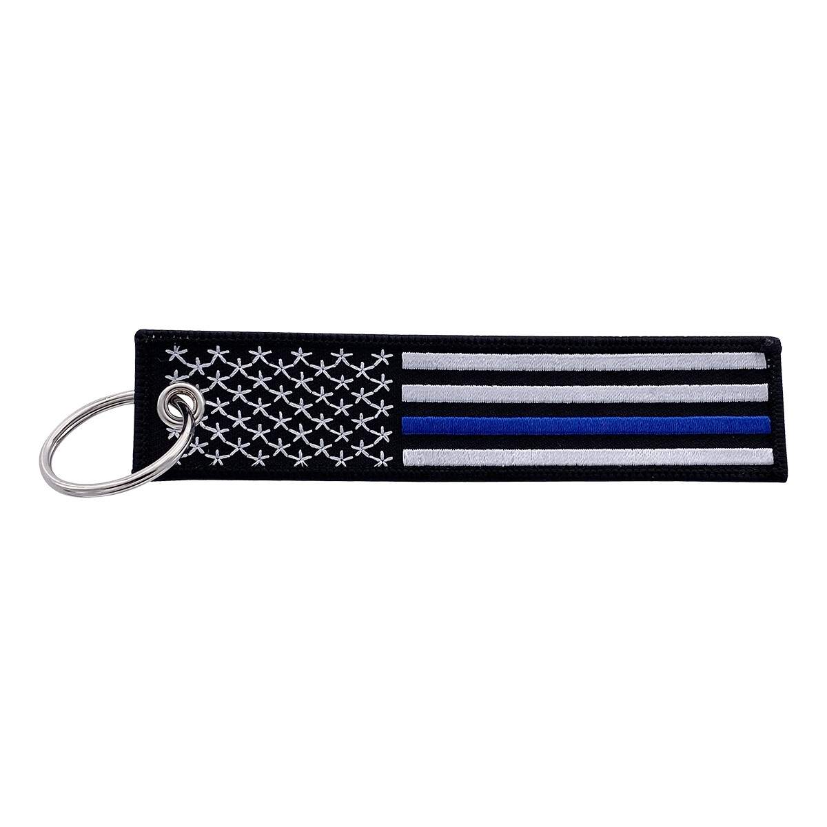 American USA Flag Keychain Key Tag - Cars, Bikes, Luggage, Bags (Thin Blue Line)