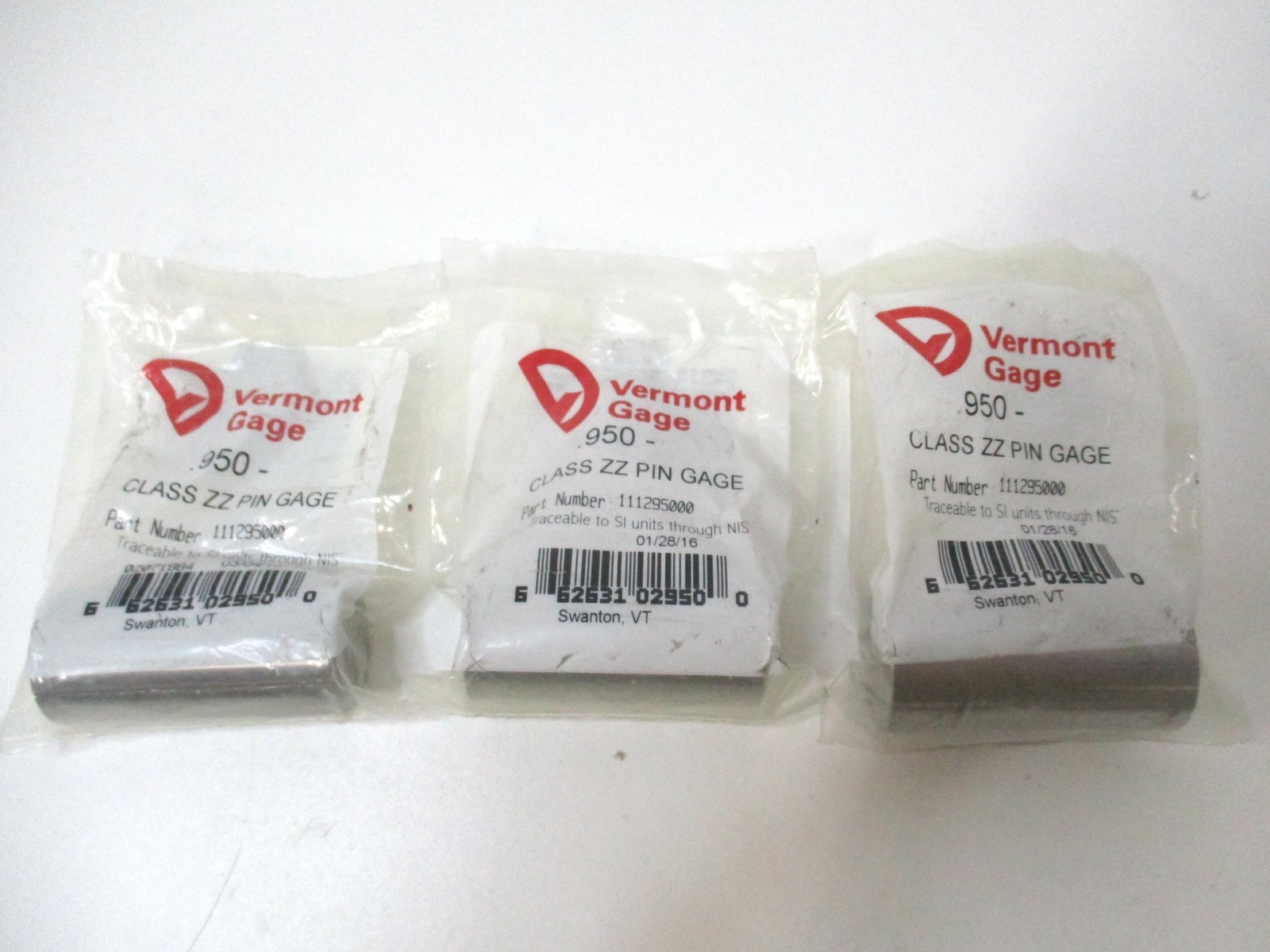 Vermont Gage (111295000) 0.950" Tolerance Class ZZ Steel No-Go Pin Gage - Qty 3