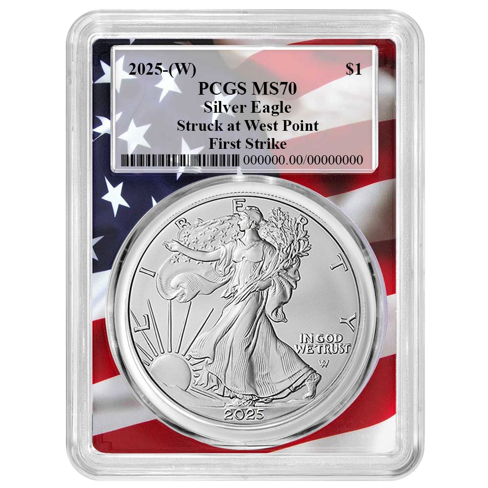 2025 (W) $1 American Silver Eagle PCGS MS70 FS Flag Frame