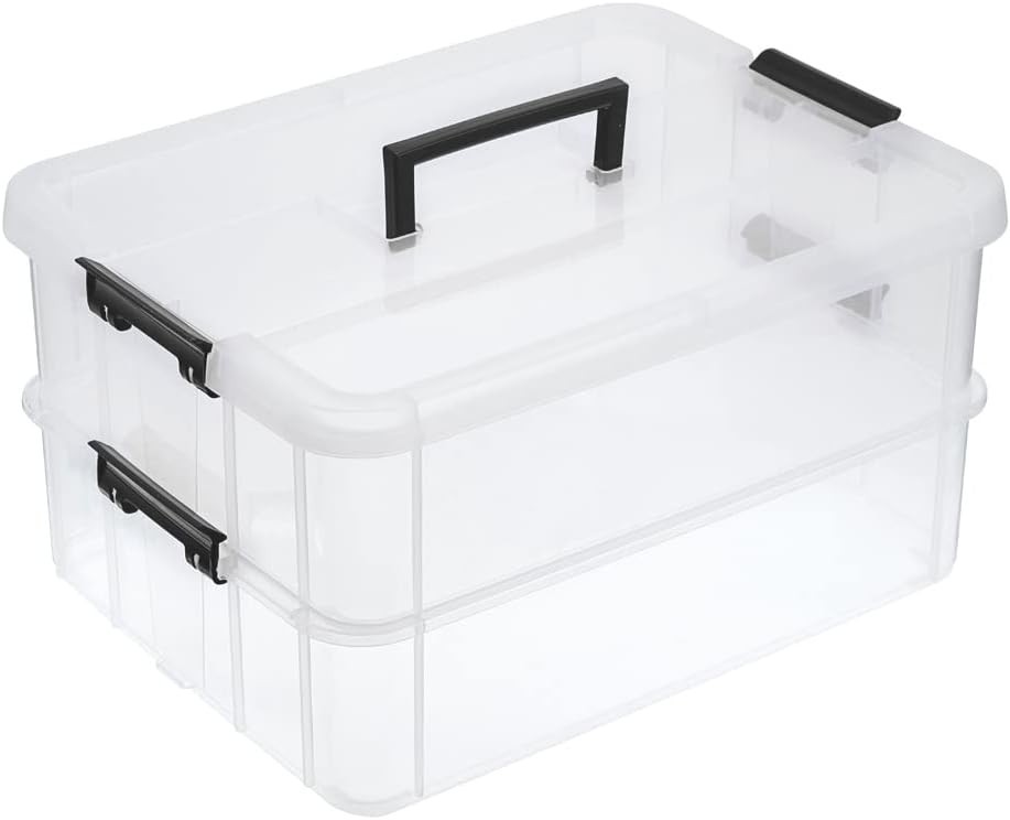 2 Layer Stack & Carry Box Plastic Multipurpose Portable Storage Container Box Ha