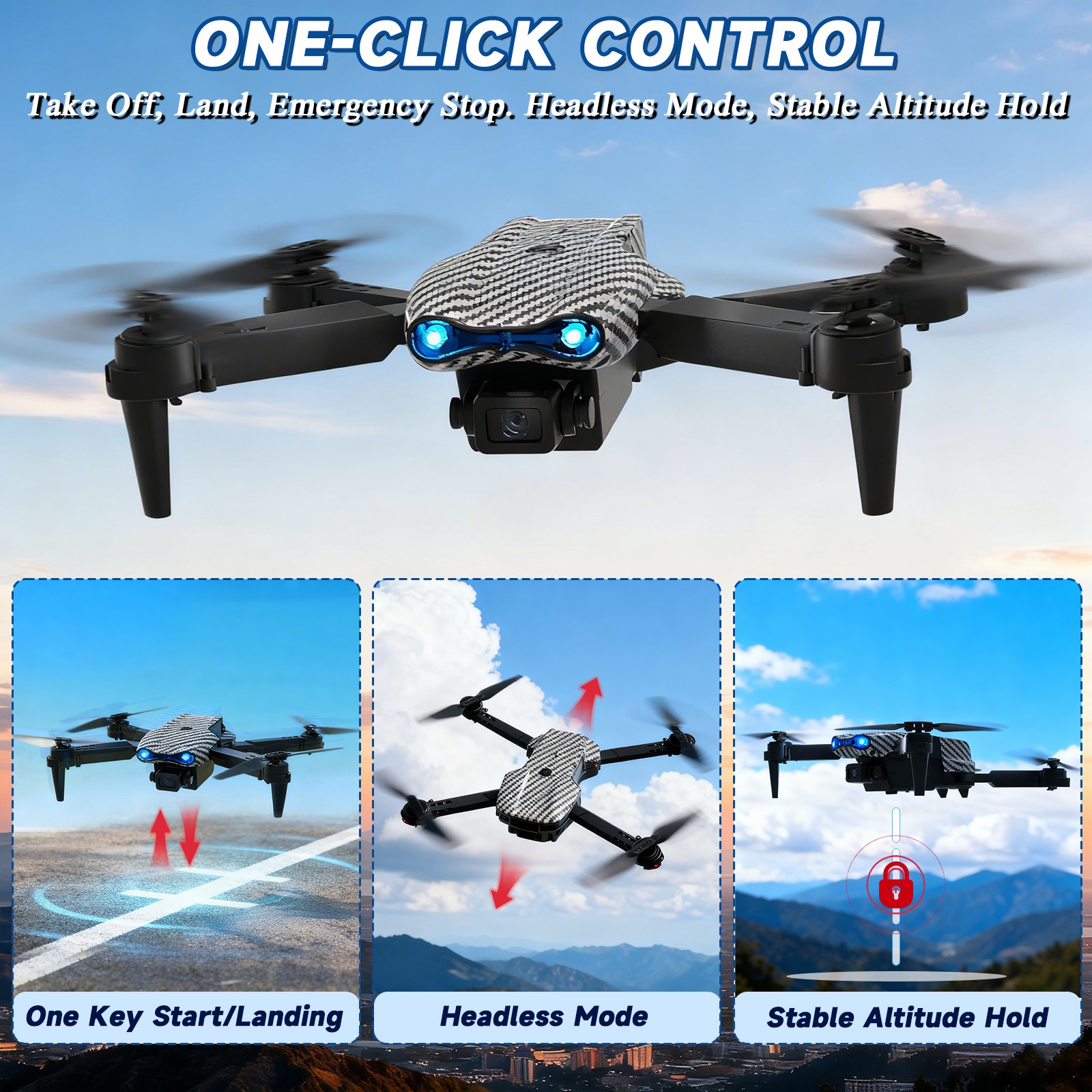 2026 Drone 4K HD Dual Camera WiFi FPV RC Foldable Quadcopter 3 Speed Adjustable