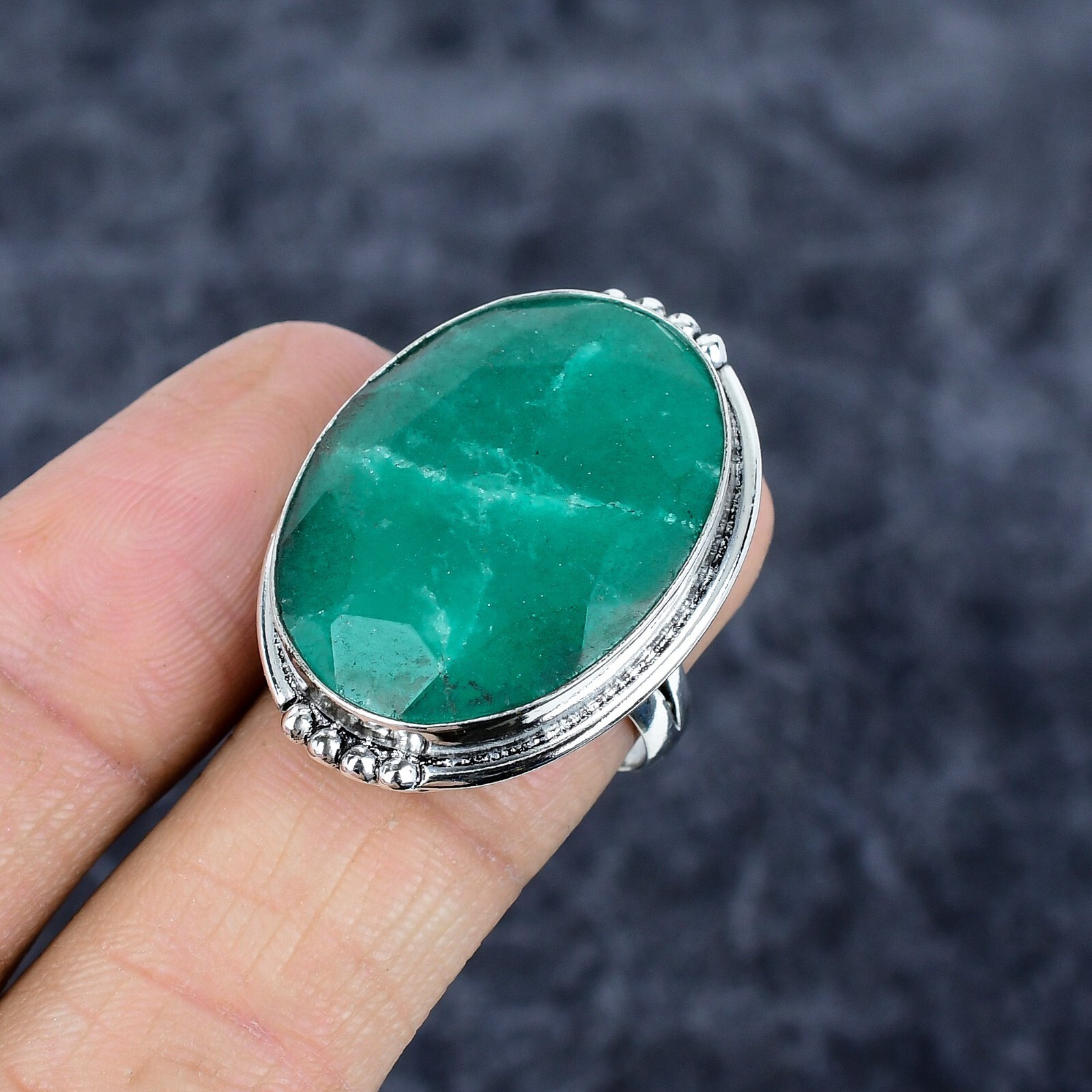 Emerald Lab Created Gemstone Handmade 925 Sterling Silver Ring Gift For Her