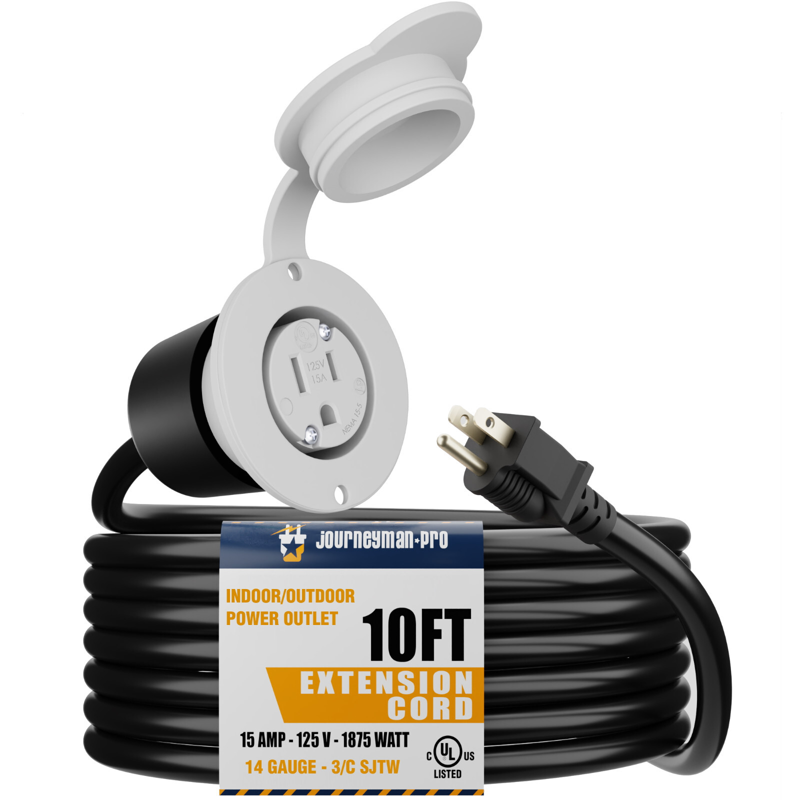 10FT 15A Waterproof Outdoor Power Port Wall Outlet Kit Extension Cord 10 Feet