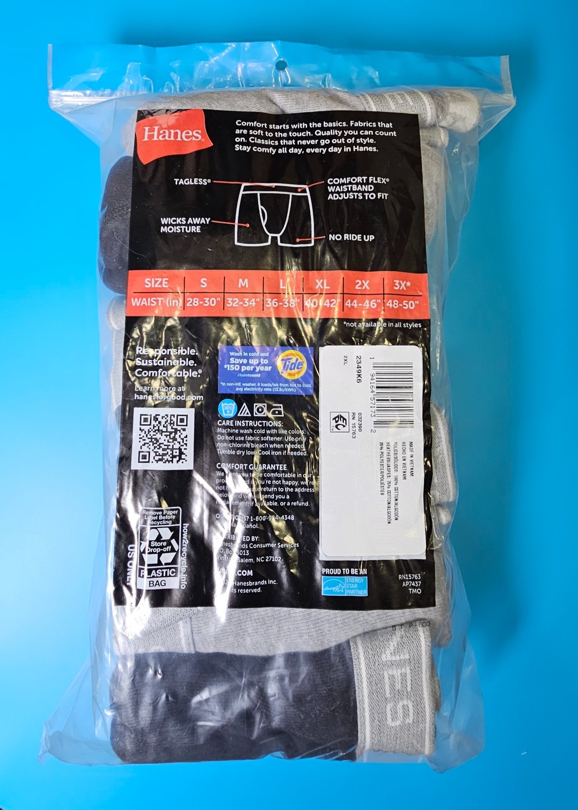 Hanes Mens 6 Pack Boxer Briefs Cotton Wicking Cool Comfort Black/Gray,2XL