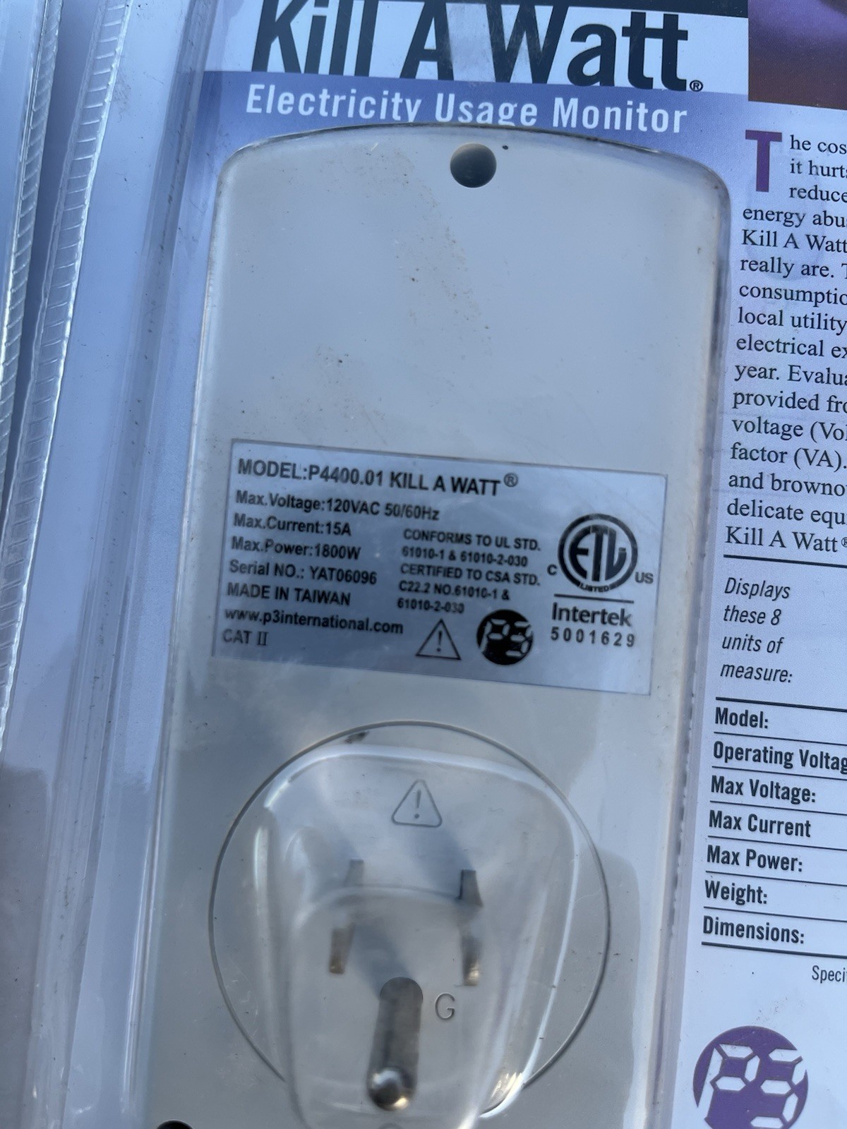 KILL A WATT ELECTRICITY USAGE MONITORS (2) P3 P4400