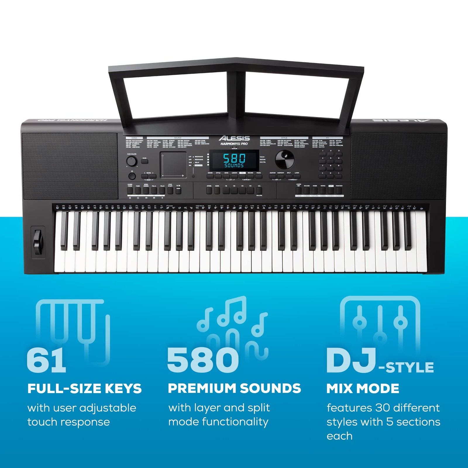 Alesis Harmony 61 Pro - 61 Key Keyboard Piano with Adjustable Touch Response,