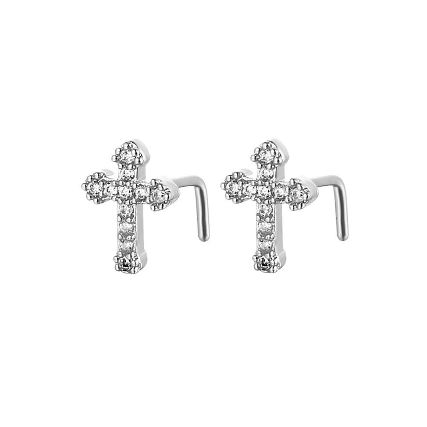 20G L-Shaped Cross Nose Rings for Women Girls 316L Surgical Steel Cubic Zirco...