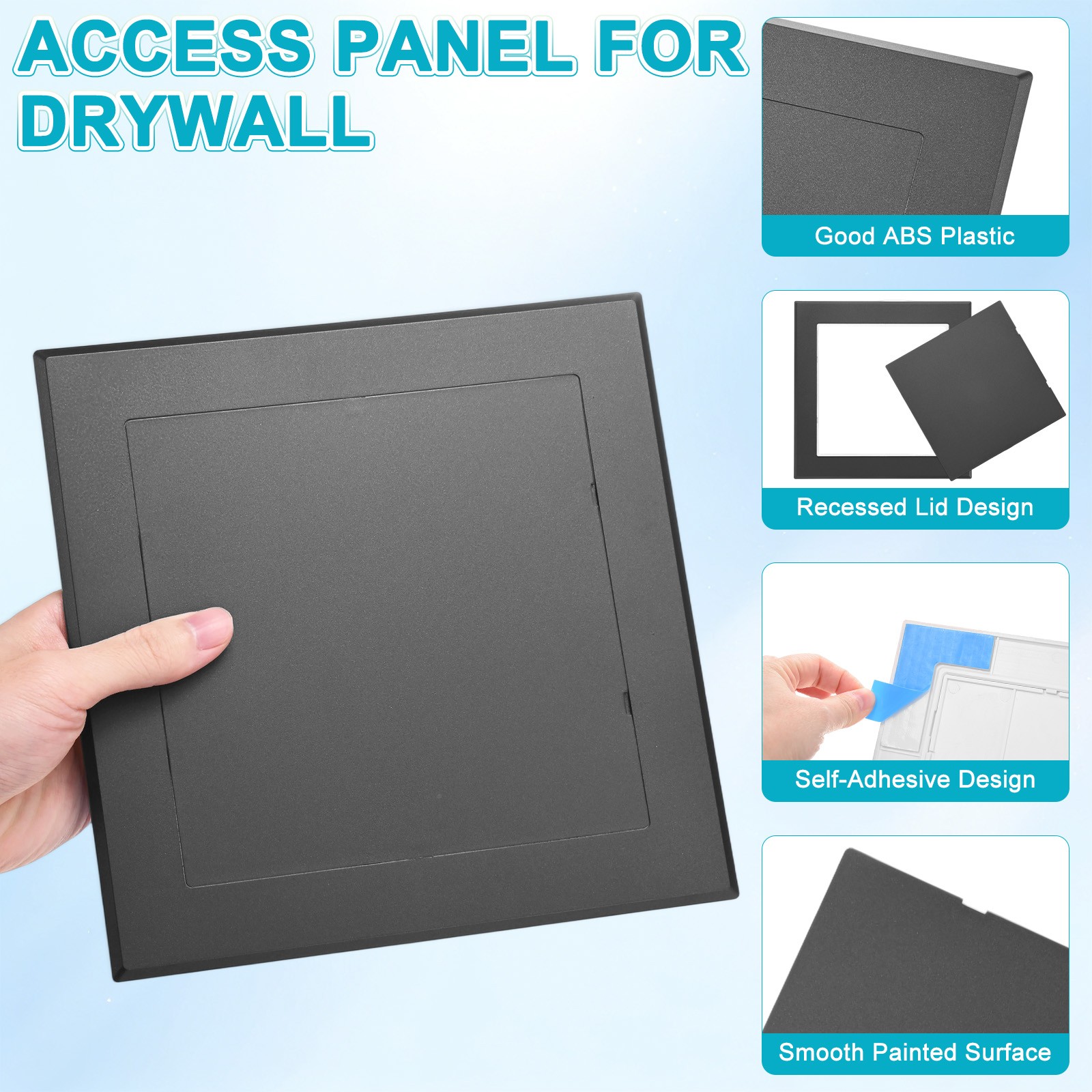 1-Pack Access Panel for Drywall, 6x6" Plastic Removable [Black, Square]