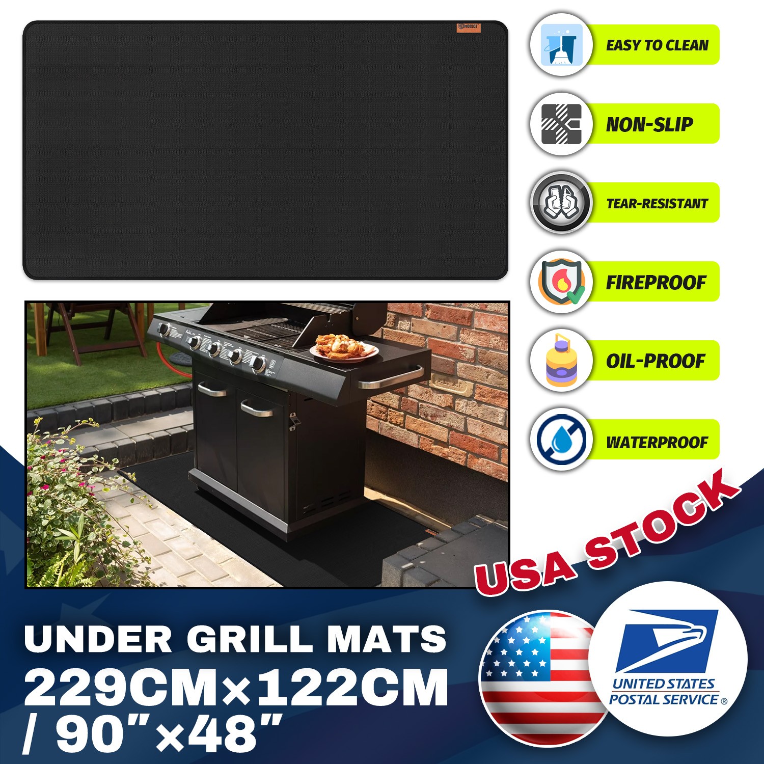 Under Grill Mat for Outdoor Grill 48 x 90 inches Oil-Proof Waterproof Fireproof